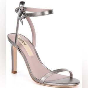 Deltan Miranda Silver Metallic Ankle Strap Heels Size 10 EUC